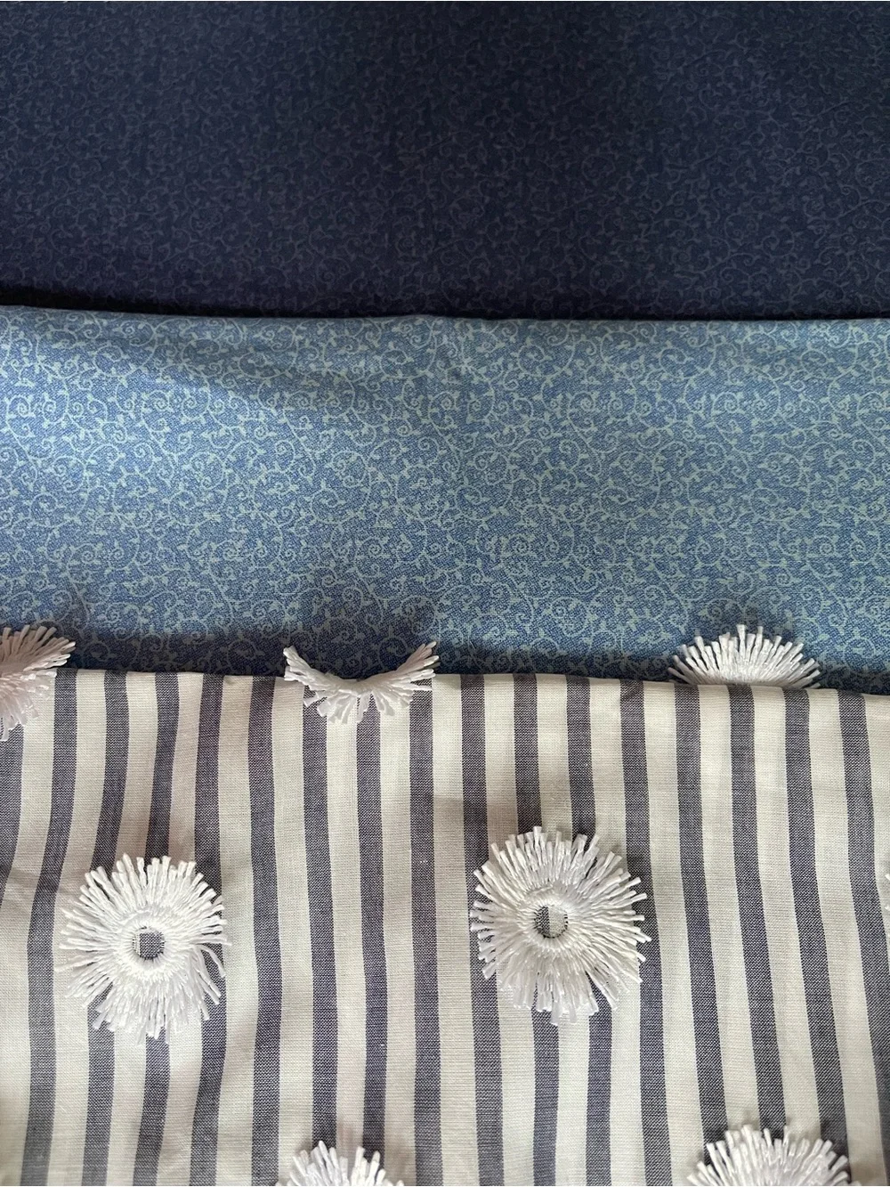 ✨$10 OFF $30✨ Cotton Fabric Remnants Blue Vine Print Stripe Embroidered Floral